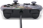 Top view of the PowerA Valiant Link Enhanced Wired Controller for Nintendo Switch, showing the black shoulder buttons, triggers, detachable USB cable connection and Zelda artwork.