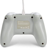 Rear view of the PowerA Officially Licensed White Wired Controller for Nintendo Switch, showing the back casing, ergonomic grips and USB cable connection.