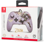 PowerA Valiant Link Enhanced Wired Controller for Nintendo Switch in official The Legend of Zelda retail packaging, featuring Link artwork and the grey Zelda-themed controller.