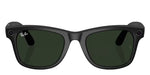 Ray-Ban Meta Wayfarer Smart Glasses in Matte Black showing the Transitions lenses darkened to green, with integrated cameras and classic Wayfarer styling.