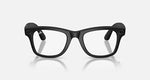 Front view of Ray-Ban Meta Wayfarer Smart Glasses in Matte Black with clear to green Transitions lenses that darken in response to UV light.