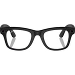 Front view of Ray-Ban Meta Wayfarer Smart Glasses in Matte Black with clear to green Transitions lenses that darken in response to UV light.