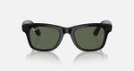 Ray-Ban Meta Wayfarer Smart Glasses in Shiny Black with G-15 Green lenses, front view showing the classic Wayfarer frame and built-in camera.