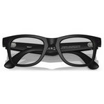 Black Ray-Ban Meta  smart glasses with a rectangular frame, dark lenses, and small camera lenses on the outer corners, shown on a white background.