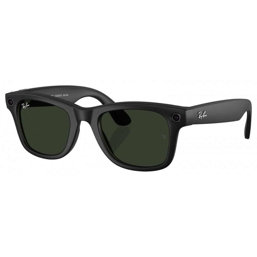 Ray-Ban Meta Sunglasses with matte black frame and dark lenses on a white background