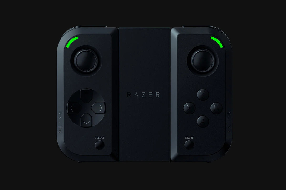 Razer Junglecat dual-sided Bluetooth gaming controller for Android and PC, showing the compact black design, analogue thumbsticks and gaming buttons.