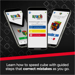 Three smartphone screens displaying Rubik's ConnectedX cube-solving guides