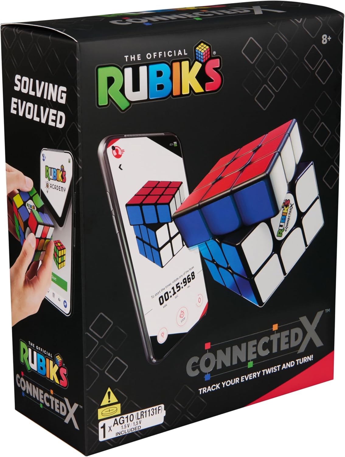 Angled view of the Rubik's Cube ConnectedX retail box showing the front and side packaging