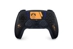 Sony PS5 DualSense Death Stranding 2 Limited Edition wireless controller front view, featuring black styling, orange DRAWBRIDGE artwork and blue light accents.