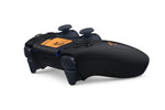 Official Sony DualSense Death Stranding 2 Limited Edition PS5 controller shown from the side, highlighting its black finish, orange artwork and ergonomic grip.