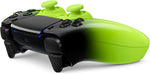 Sony DualSense Remix Green PS5 wireless controller shown at an angle, highlighting its striking neon green and black HYPERPOP design, ergonomic grips and shoulder buttons.