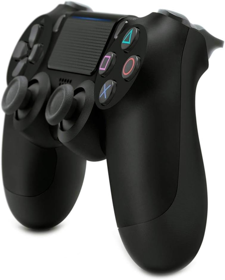 Rear view of the Sony DualShock 4 Jet Black wireless controller for PS4, showing its black casing, ergonomic grips and shoulder button design.