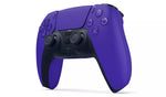 Rear view of the official Sony DualSense Galactic Purple PS5 wireless controller, showing the distinctive purple back casing, shoulder buttons and ergonomic handles.