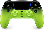 Sony PlayStation 5 DualSense Remix Green Wireless Controller from the HYPERPOP Collection, front view showing vibrant green grips, glossy black upper casing and matching green buttons.