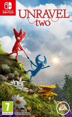 Unravel Two Nintendo Switch game cover featuring the red and blue Yarny characters exploring together