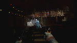 Until Dawn Rush of Blood PSVR gameplay screenshot showing first-person shooting action inside a dark carnival attraction with eerie lighting and frightening surroundings.